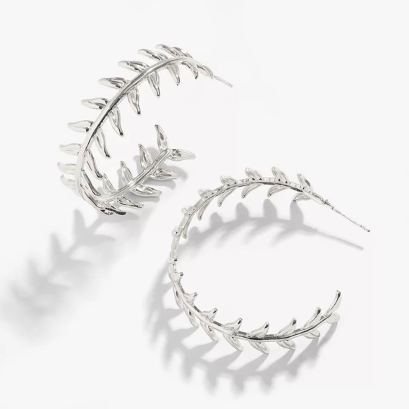 NEW Silver Leaf Branch Hoop Earrings - Picture 3 of 3